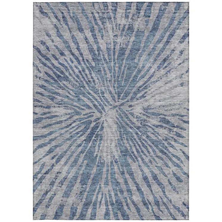 10' X 14' Blue Gray And Silver Abstract Washable Indoor Outdoor Area Rug