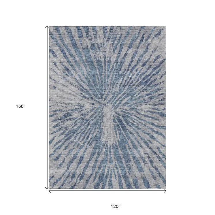 10' X 14' Blue Gray And Silver Abstract Washable Indoor Outdoor Area Rug