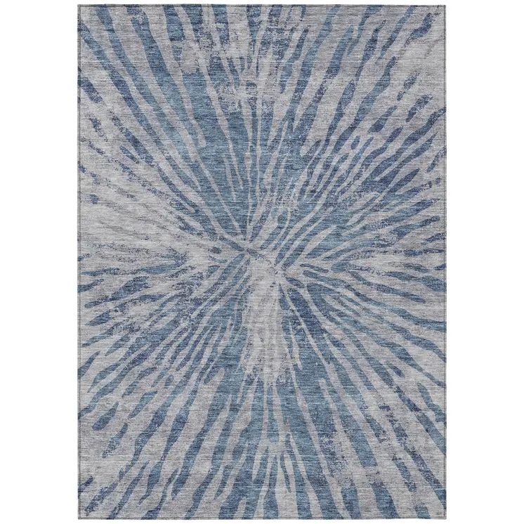 10' X 14' Blue Gray And Silver Abstract Washable Indoor Outdoor Area Rug