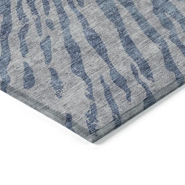 10' X 14' Blue Gray And Silver Abstract Washable Indoor Outdoor Area Rug