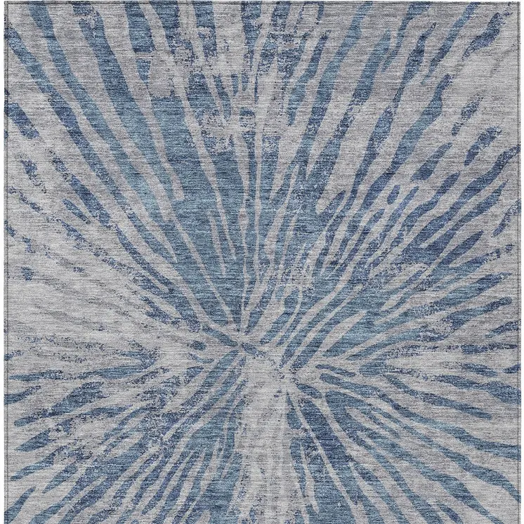 10' X 14' Blue Gray And Silver Abstract Washable Indoor Outdoor Area Rug