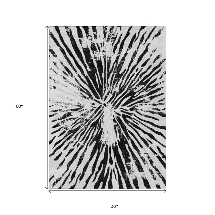 3' X 5' Ivory Black And Gray Abstract Washable Indoor Outdoor Area Rug