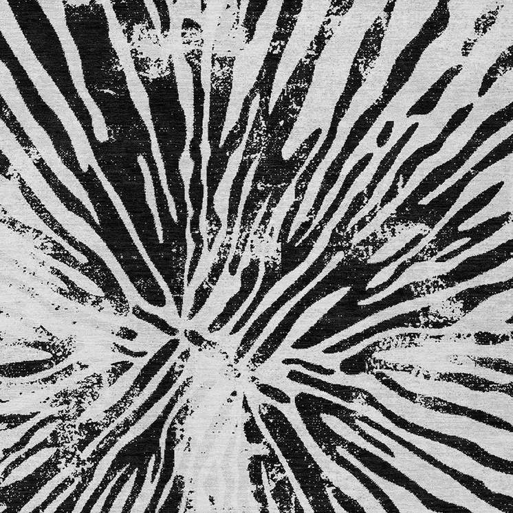 3' X 5' Ivory Black And Gray Abstract Washable Indoor Outdoor Area Rug