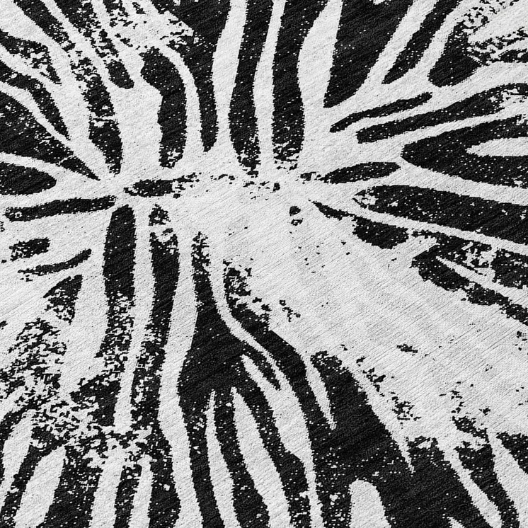 8' Ivory Black And Gray Round Abstract Washable Indoor Outdoor Area Rug