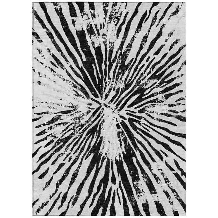 8' X 10' Ivory Black And Gray Abstract Washable Indoor Outdoor Area Rug