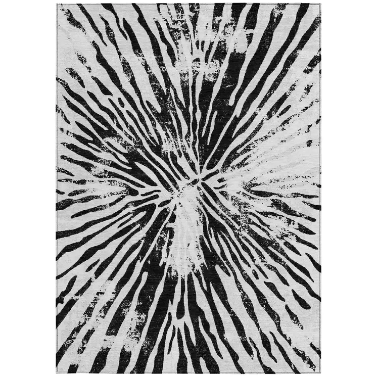 8' X 10' Ivory Black And Gray Abstract Washable Indoor Outdoor Area Rug