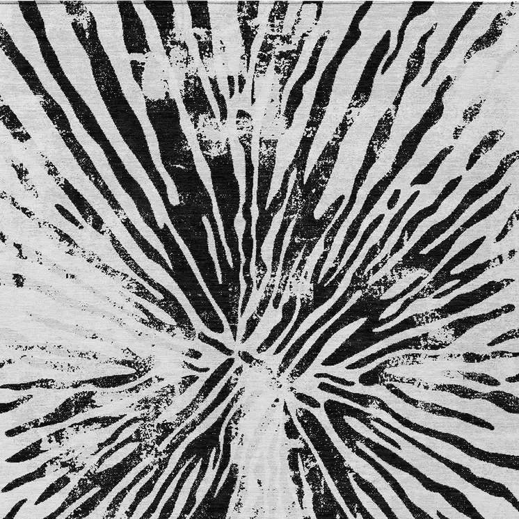 9' X 12' Ivory Black And Gray Abstract Washable Indoor Outdoor Area Rug