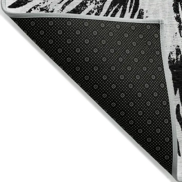 9' X 12' Ivory Black And Gray Abstract Washable Indoor Outdoor Area Rug