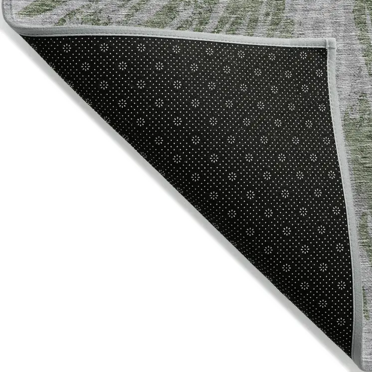 3' X 5' Olive Green Gray And Silver Abstract Washable Indoor Outdoor Area Rug
