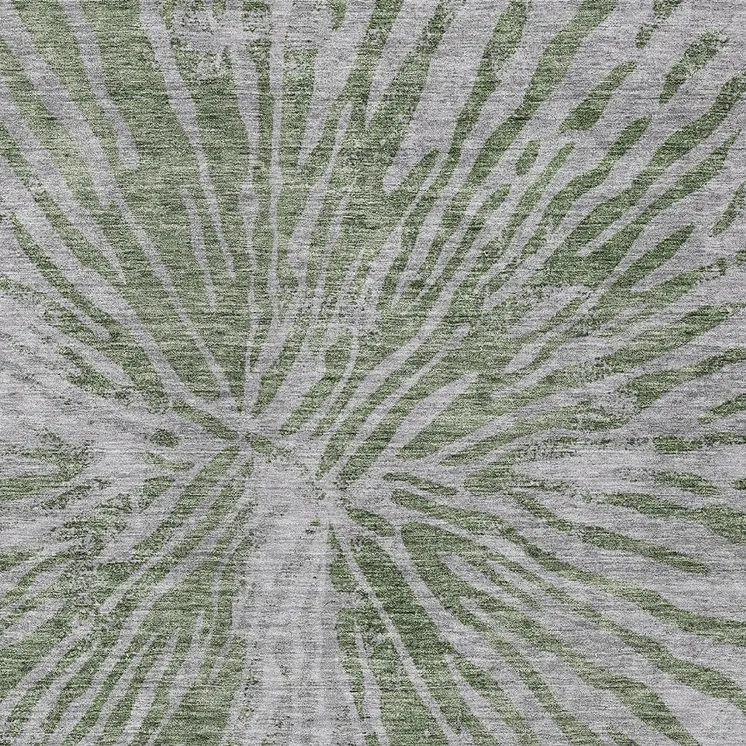 3' X 5' Olive Green Gray And Silver Abstract Washable Indoor Outdoor Area Rug