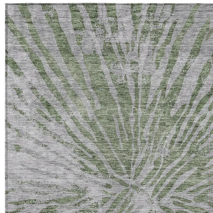 5' X 8' Olive Green Gray And Silver Abstract Washable Indoor Outdoor Area Rug