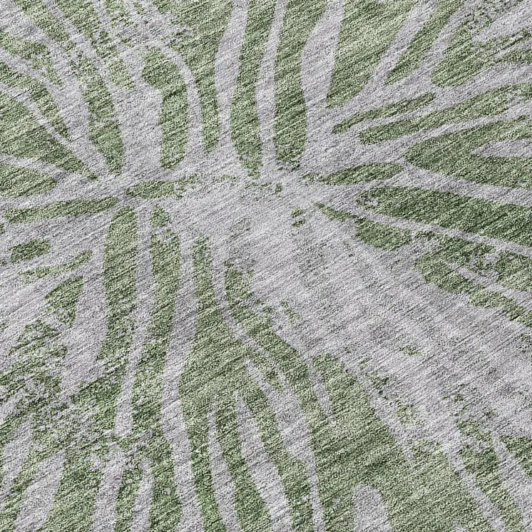 8' Olive Green Gray And Silver Round Abstract Washable Indoor Outdoor Area Rug