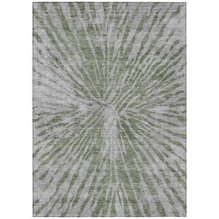 9' X 12' Olive Green Gray And Silver Abstract Washable Indoor Outdoor Area Rug