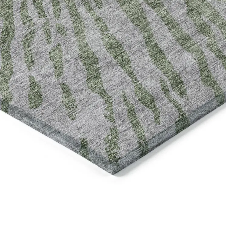 9' X 12' Olive Green Gray And Silver Abstract Washable Indoor Outdoor Area Rug