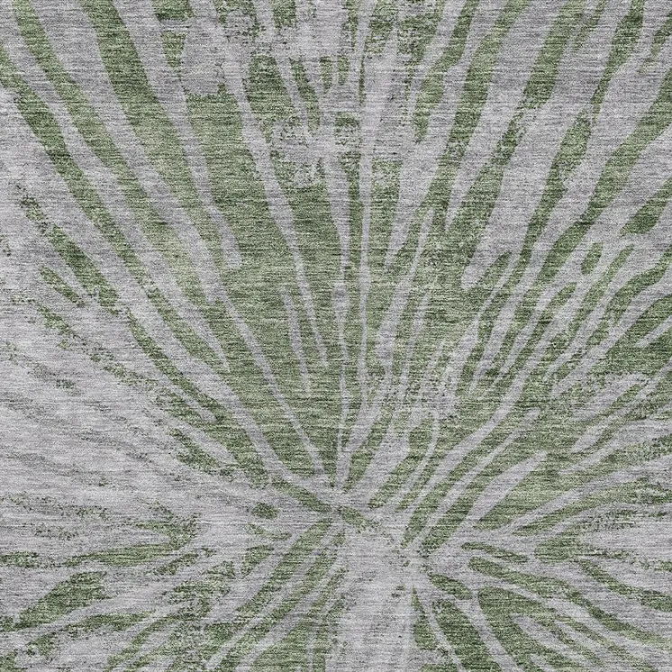 9' X 12' Olive Green Gray And Silver Abstract Washable Indoor Outdoor Area Rug
