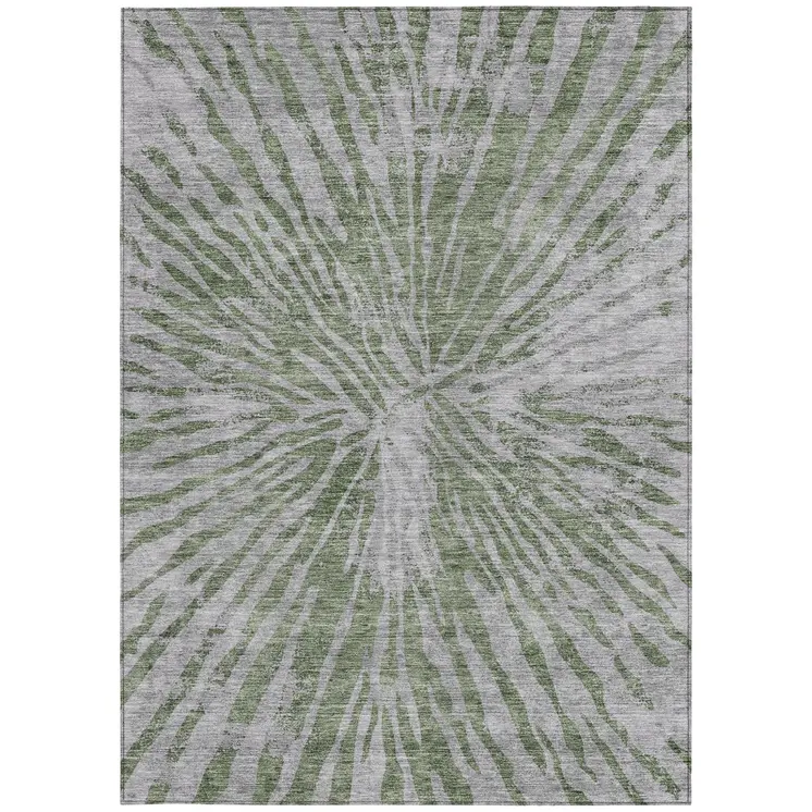 10' X 14' Olive Green Gray And Silver Abstract Washable Indoor Outdoor Area Rug