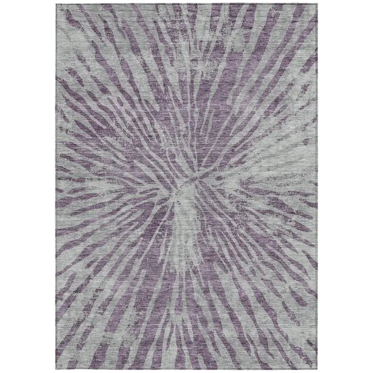 3' X 5' Purple And Gray Abstract Washable Indoor Outdoor Area Rug