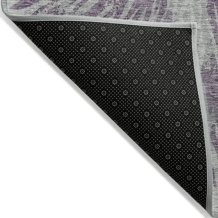 3' X 5' Purple And Gray Abstract Washable Indoor Outdoor Area Rug