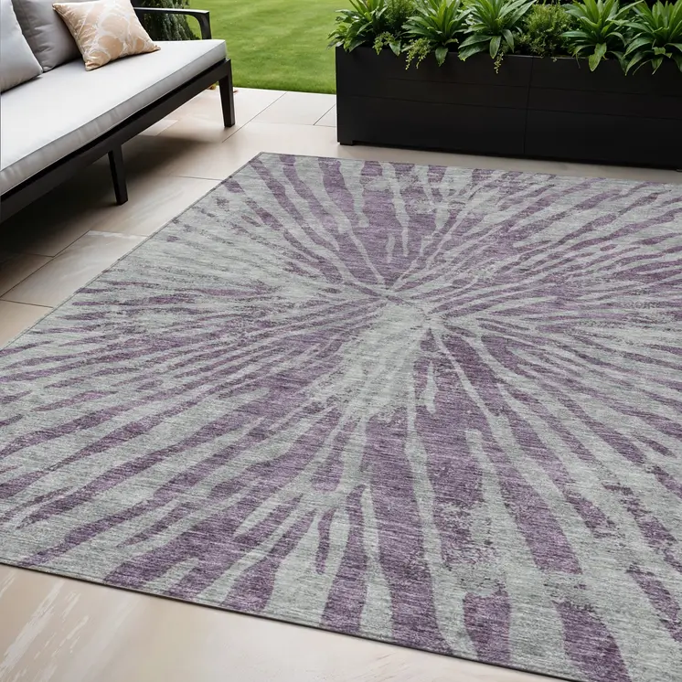 5' X 8' Purple And Gray Abstract Washable Indoor Outdoor Area Rug