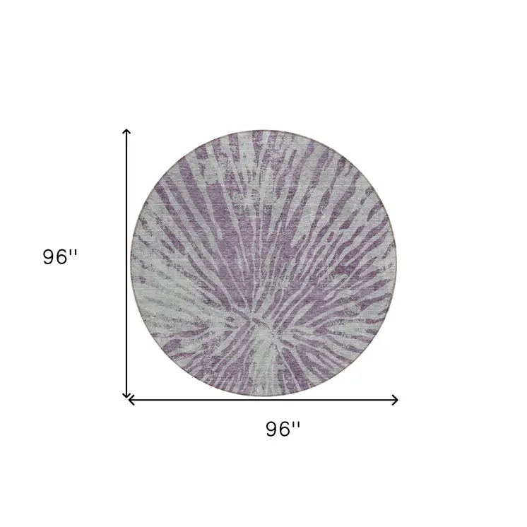 8' Purple And Gray Round Abstract Washable Indoor Outdoor Area Rug