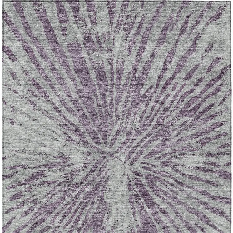 8' X 10' Purple And Gray Abstract Washable Indoor Outdoor Area Rug