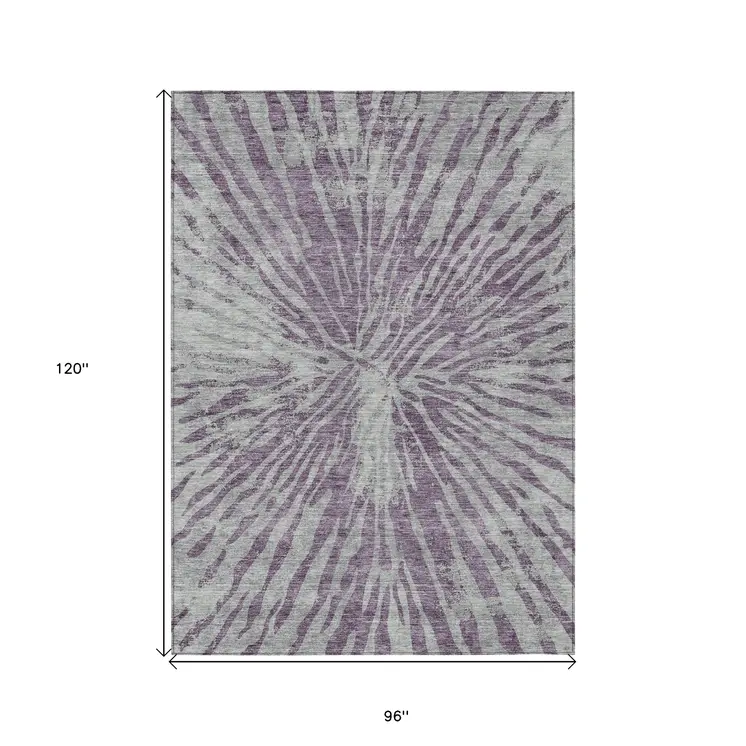 8' X 10' Purple And Gray Abstract Washable Indoor Outdoor Area Rug