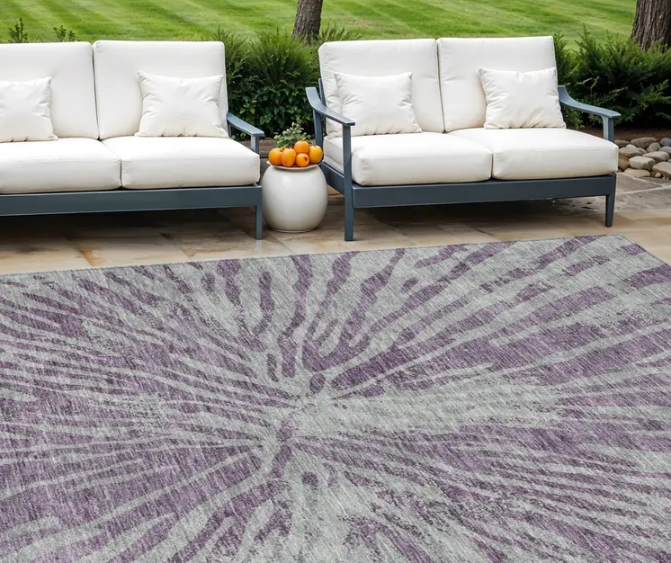 8' X 10' Purple And Gray Abstract Washable Indoor Outdoor Area Rug