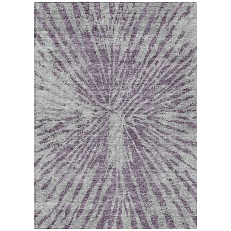 8' X 10' Purple And Gray Abstract Washable Indoor Outdoor Area Rug