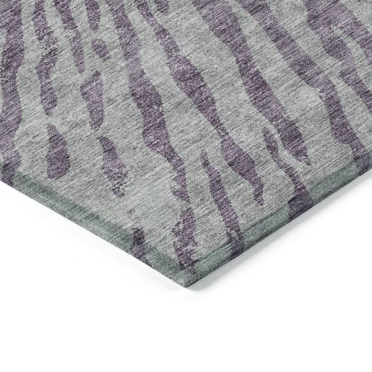 8' X 10' Purple And Gray Abstract Washable Indoor Outdoor Area Rug