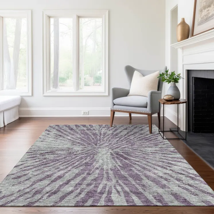 8' X 10' Purple And Gray Abstract Washable Indoor Outdoor Area Rug