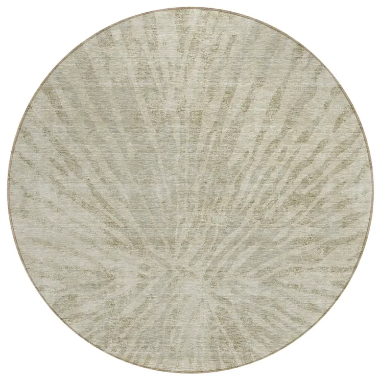 8' Taupe And Beige Round Abstract Washable Indoor Outdoor Area Rug