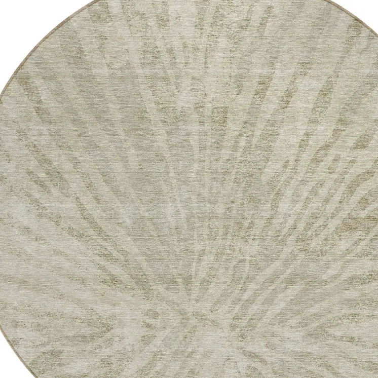 8' Taupe And Beige Round Abstract Washable Indoor Outdoor Area Rug