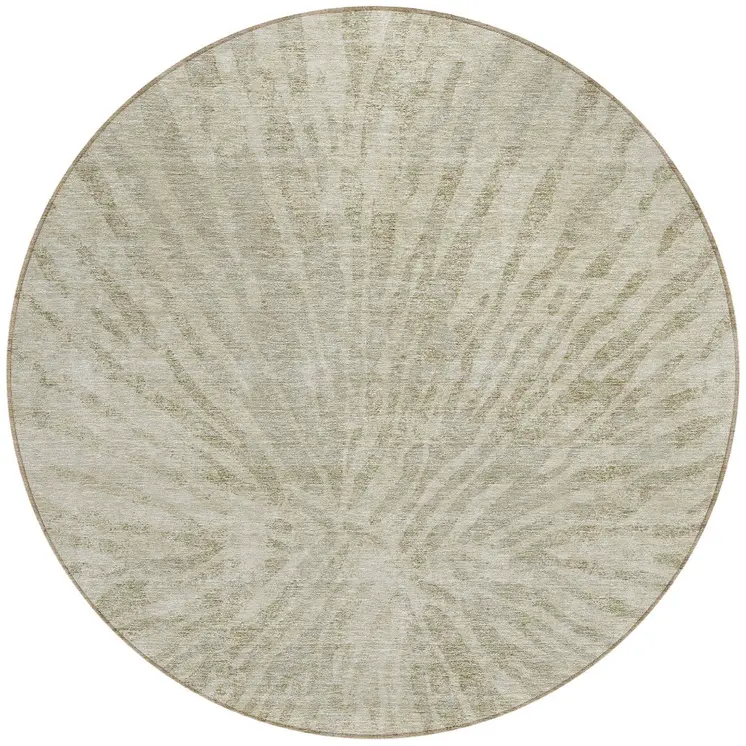 8' Taupe And Beige Round Abstract Washable Indoor Outdoor Area Rug