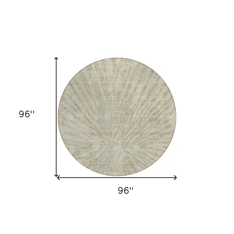 8' Taupe And Beige Round Abstract Washable Indoor Outdoor Area Rug