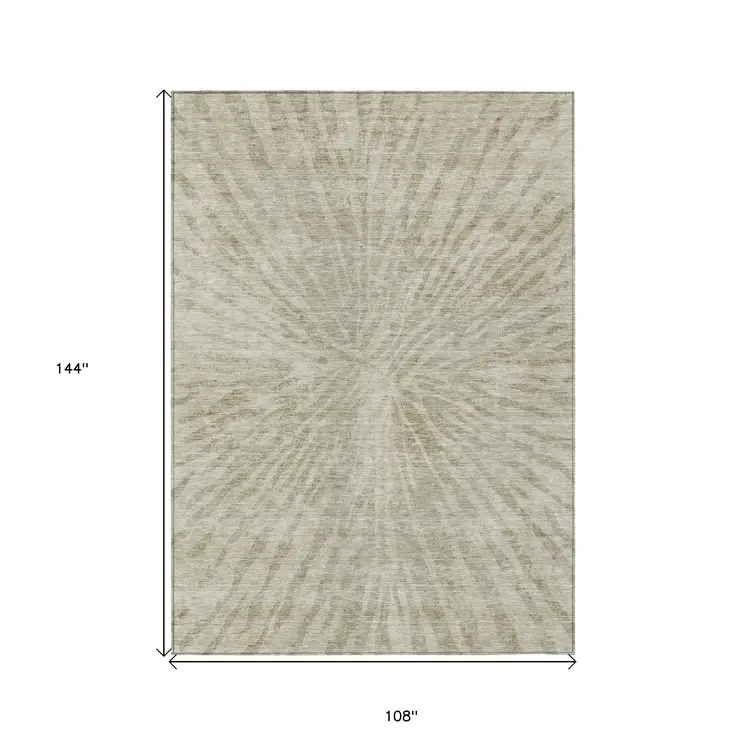 9' X 12' Taupe And Beige Abstract Washable Indoor Outdoor Area Rug