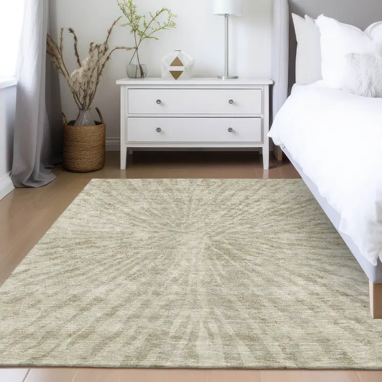9' X 12' Taupe And Beige Abstract Washable Indoor Outdoor Area Rug