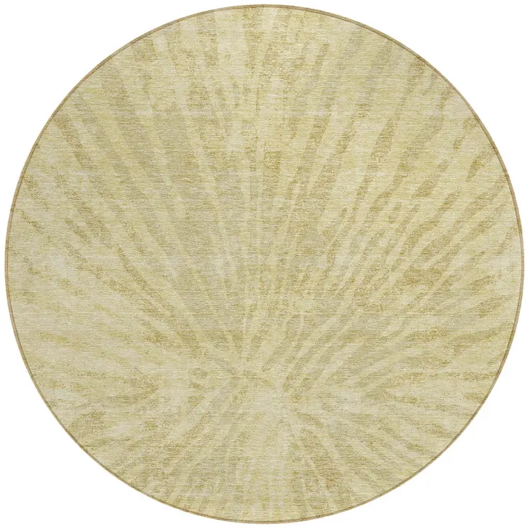 8' Wheat Beige And Tan Round Abstract Washable Indoor Outdoor Area Rug