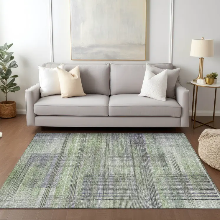 5' X 8' Artichoke Green Purple And Fern Green Striped Washable Indoor Outdoor Area Rug