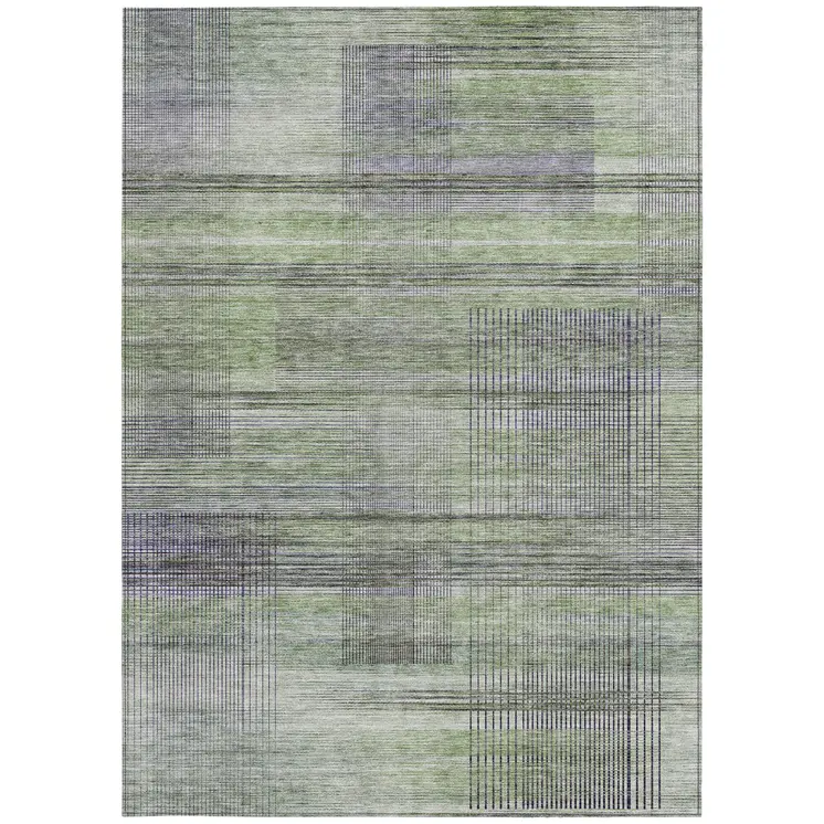 8' X 10' Artichoke Green Purple And Fern Green Striped Washable Indoor Outdoor Area Rug