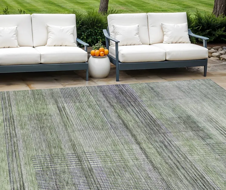 8' X 10' Artichoke Green Purple And Fern Green Striped Washable Indoor Outdoor Area Rug