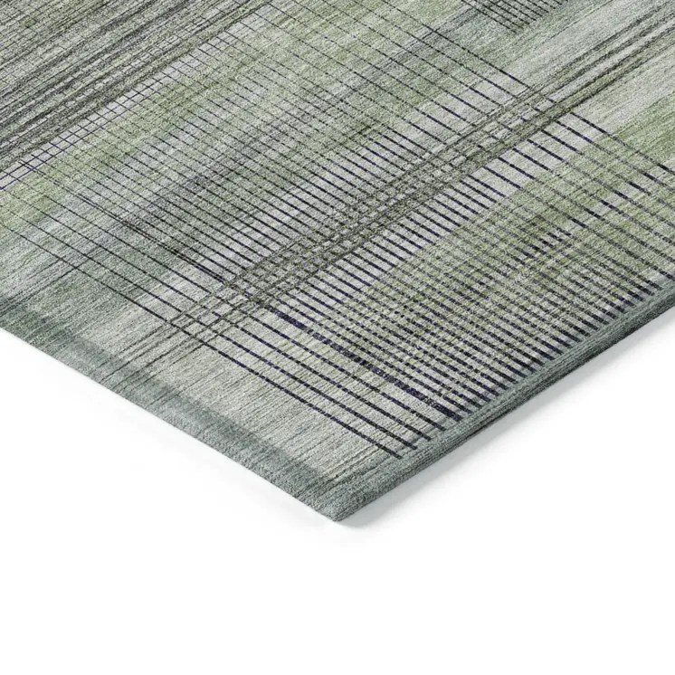8' X 10' Artichoke Green Purple And Fern Green Striped Washable Indoor Outdoor Area Rug