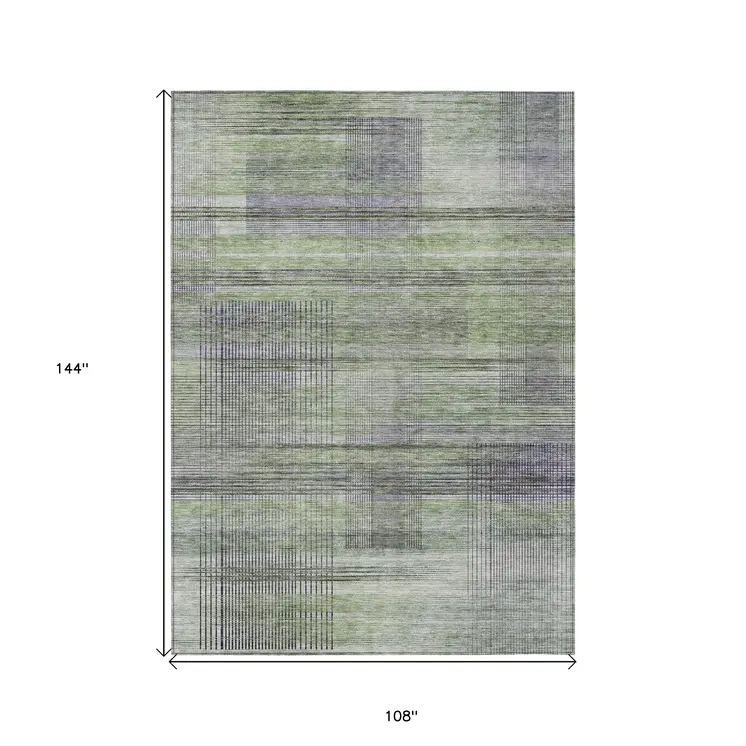 9' X 12' Artichoke Green Purple And Fern Green Striped Washable Indoor Outdoor Area Rug