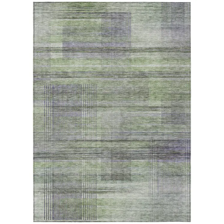 10' X 14' Artichoke Green Purple And Fern Green Striped Washable Indoor Outdoor Area Rug