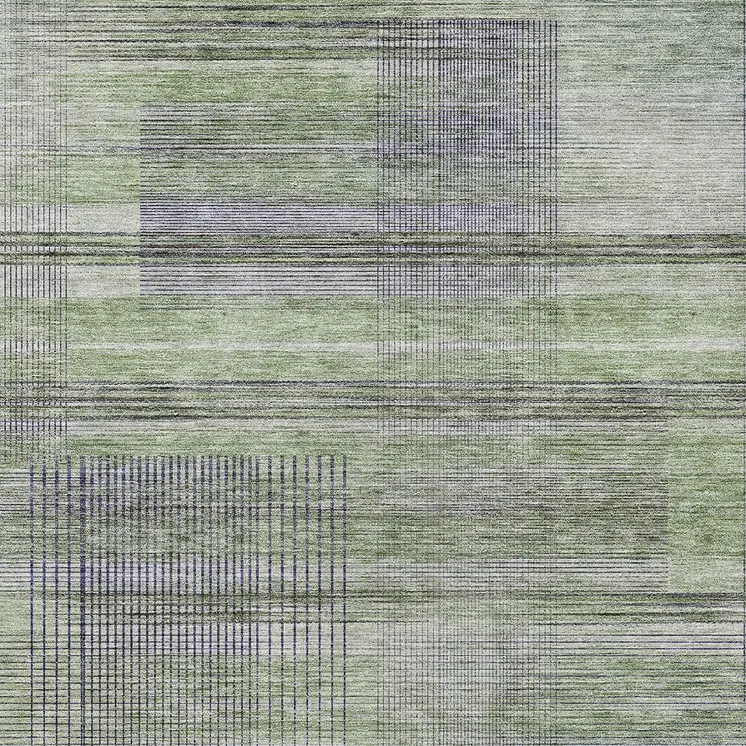 10' X 14' Artichoke Green Purple And Fern Green Striped Washable Indoor Outdoor Area Rug