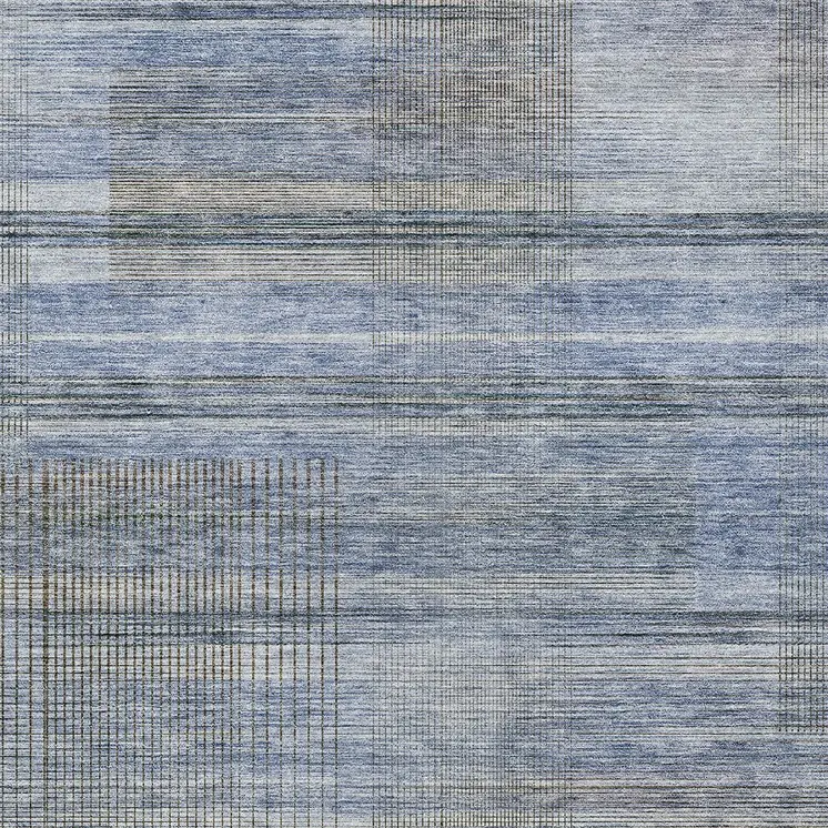 5' X 8' Denim Blue And Sky Blue Striped Washable Indoor Outdoor Area Rug