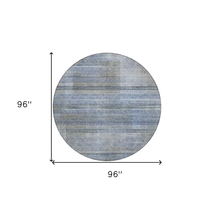 8' Denim Blue And Sky Blue Round Striped Washable Indoor Outdoor Area Rug