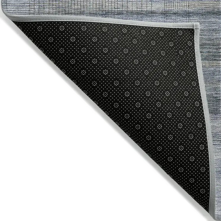 9' X 12' Denim Blue And Sky Blue Striped Washable Indoor Outdoor Area Rug
