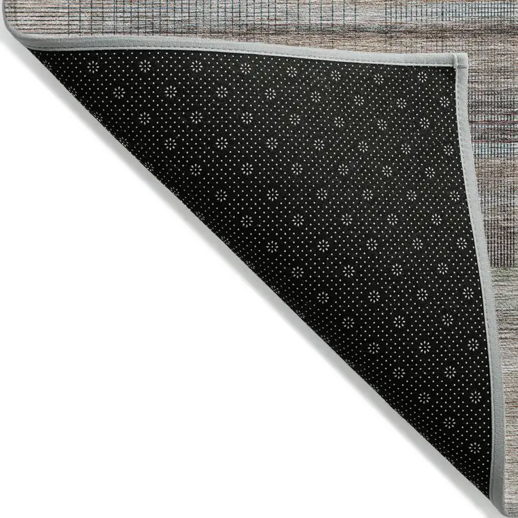 3' X 5' Copper Gray And Blue Striped Washable Indoor Outdoor Area Rug