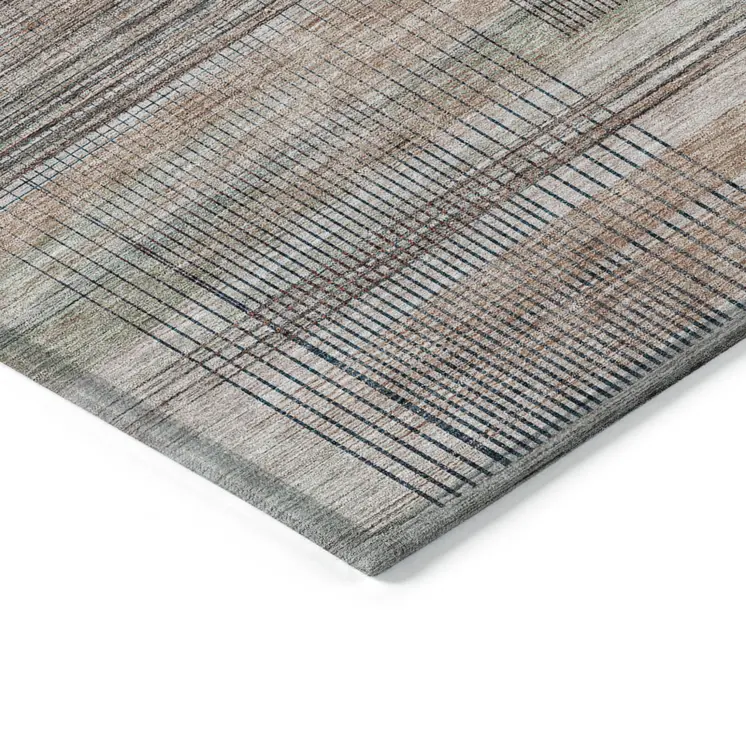 3' X 5' Copper Gray And Blue Striped Washable Indoor Outdoor Area Rug