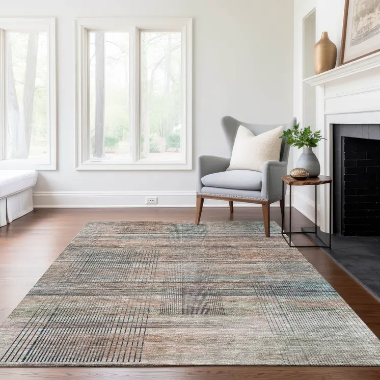 3' X 5' Copper Gray And Blue Striped Washable Indoor Outdoor Area Rug